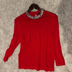 Ann Taylor Red Blouse with Embellished Collar